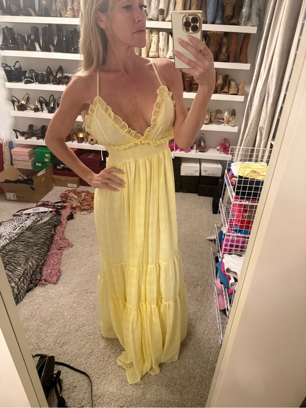 Vici Yellow Ruffle Trim Maxi Dress - Picture 3 of 11